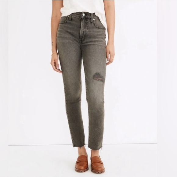 Madewell Denim - Madewell High Rise Black Distressed Straight Leg Jeans The Perfect Vintage Jean